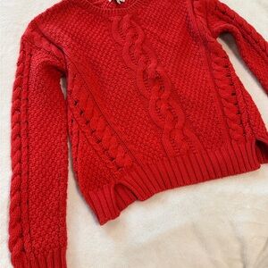 Elegant Red Cable Knit Sweater